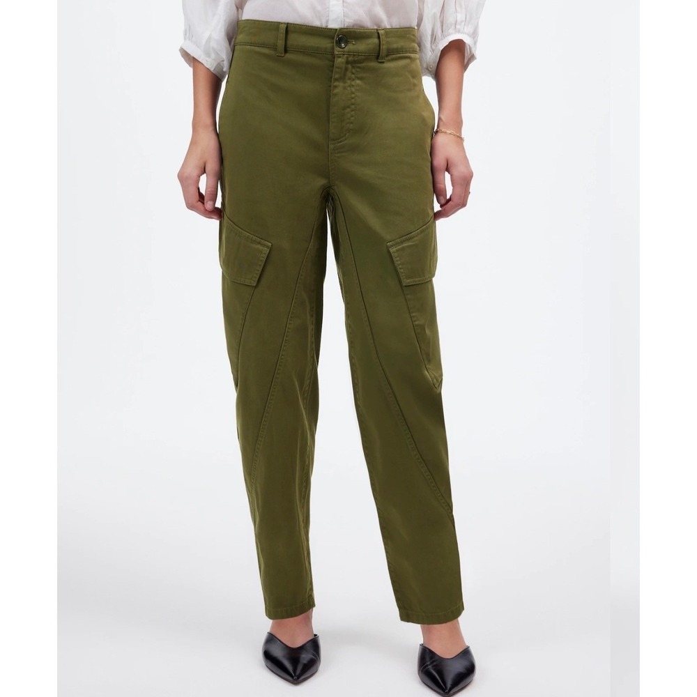 Madewell Womens The Seamed Barrel Leg Utility Cargo Pants Olive Green 10 New